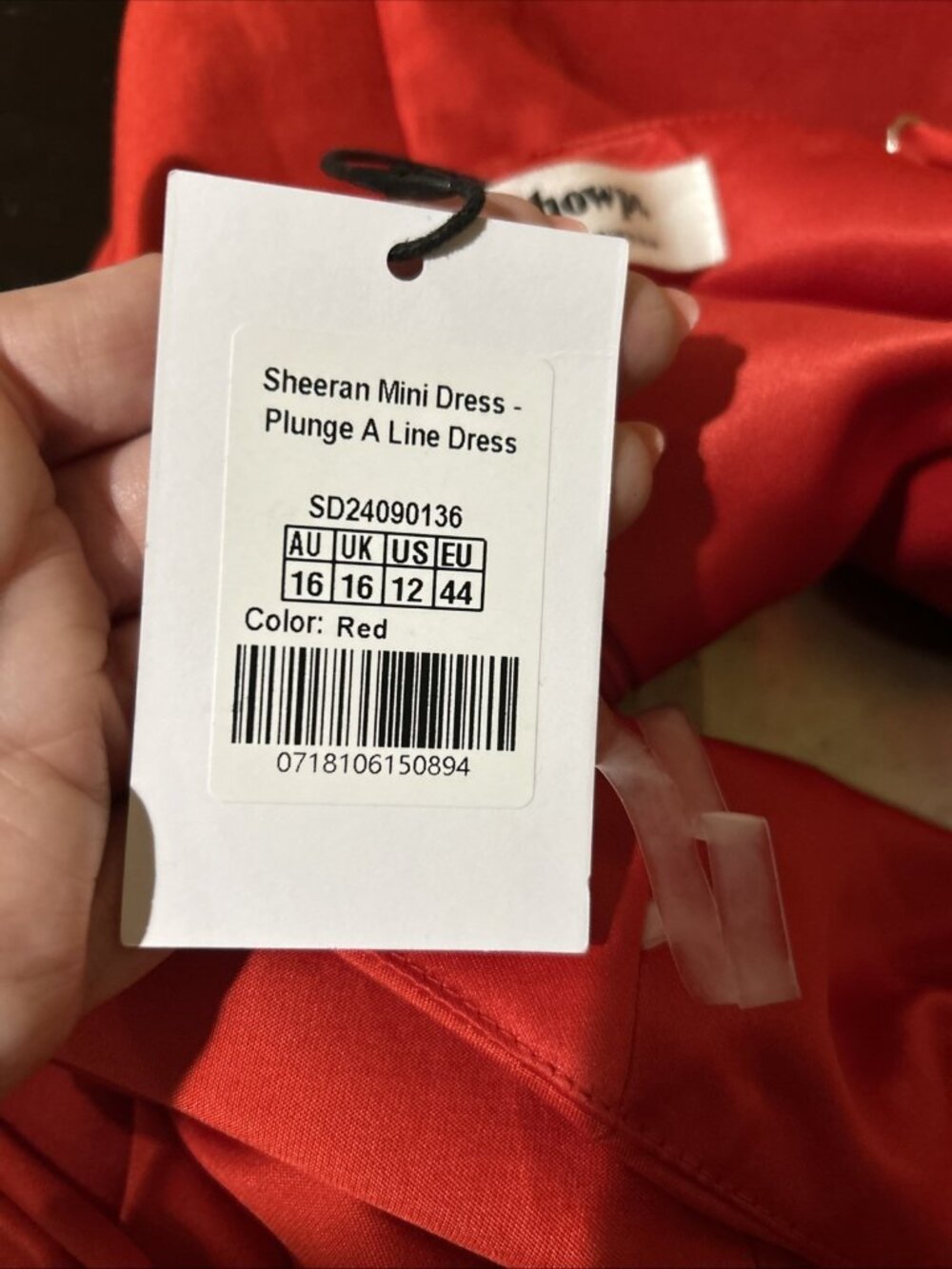 Showpo Sheeran Large Mini Dress Red Plunge A-Line Size AU 16 US 12 NWT - Picture 11 of 11